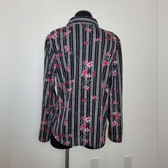 Floral Striped Blouse Tie Front Knotted Rose Boho Romantic Feminine Summer Large - Picture 4 of 9